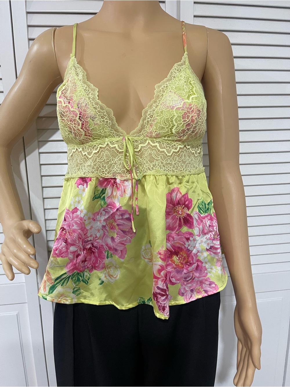 Victoria's Secret Yellow Lace & Pink Floral Satin Cami